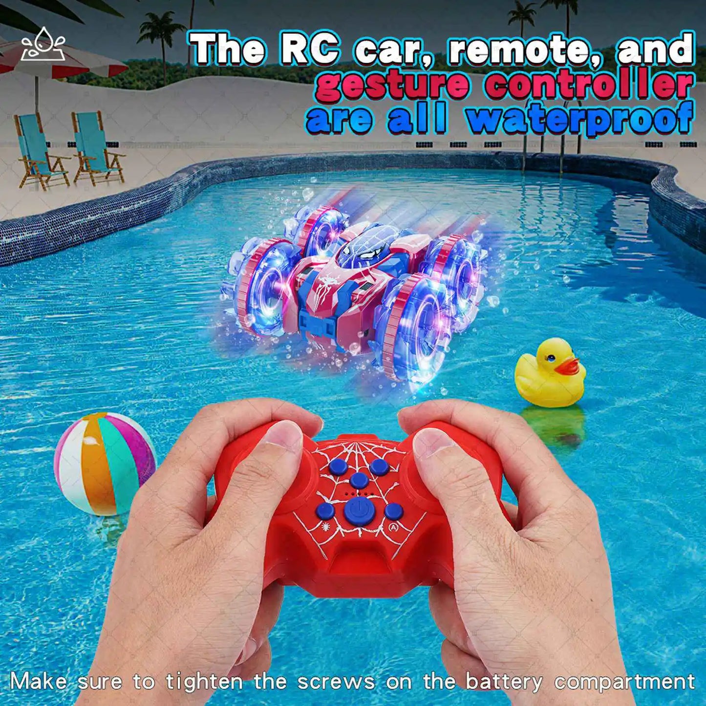 Gesture Sensing RC Stunt Car 360 Degree Rotating Amphibious Hand Gesture Remote Control Car with Lights for Kids Boys Red