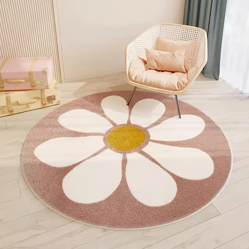 Rugs Living Room Carpet Round Pink Flower