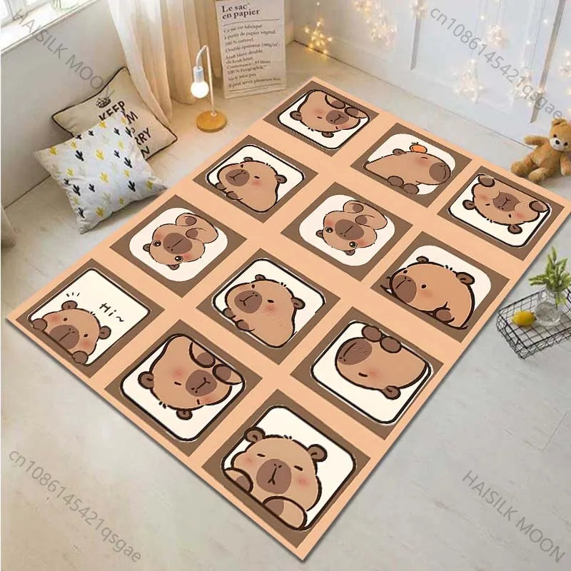 Cartoon Capybara Pattern Carpet for Living Room Bedroom Bedside Bathroom Floor Mat Non-slip Mat Game Room Mats Can Be Washing