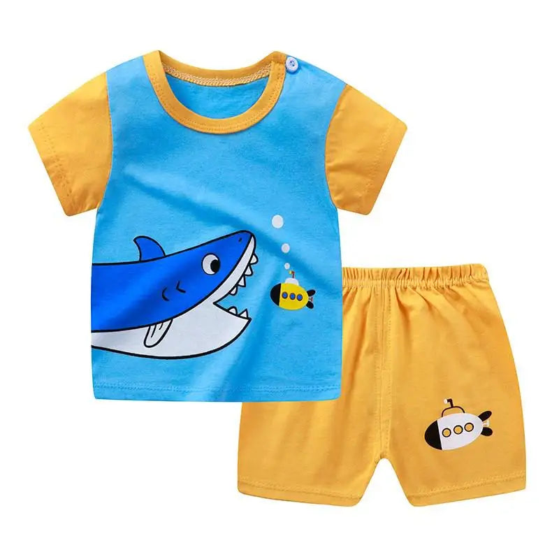 Summer Baby Boys Cartoon T Shirt + Shorts Set