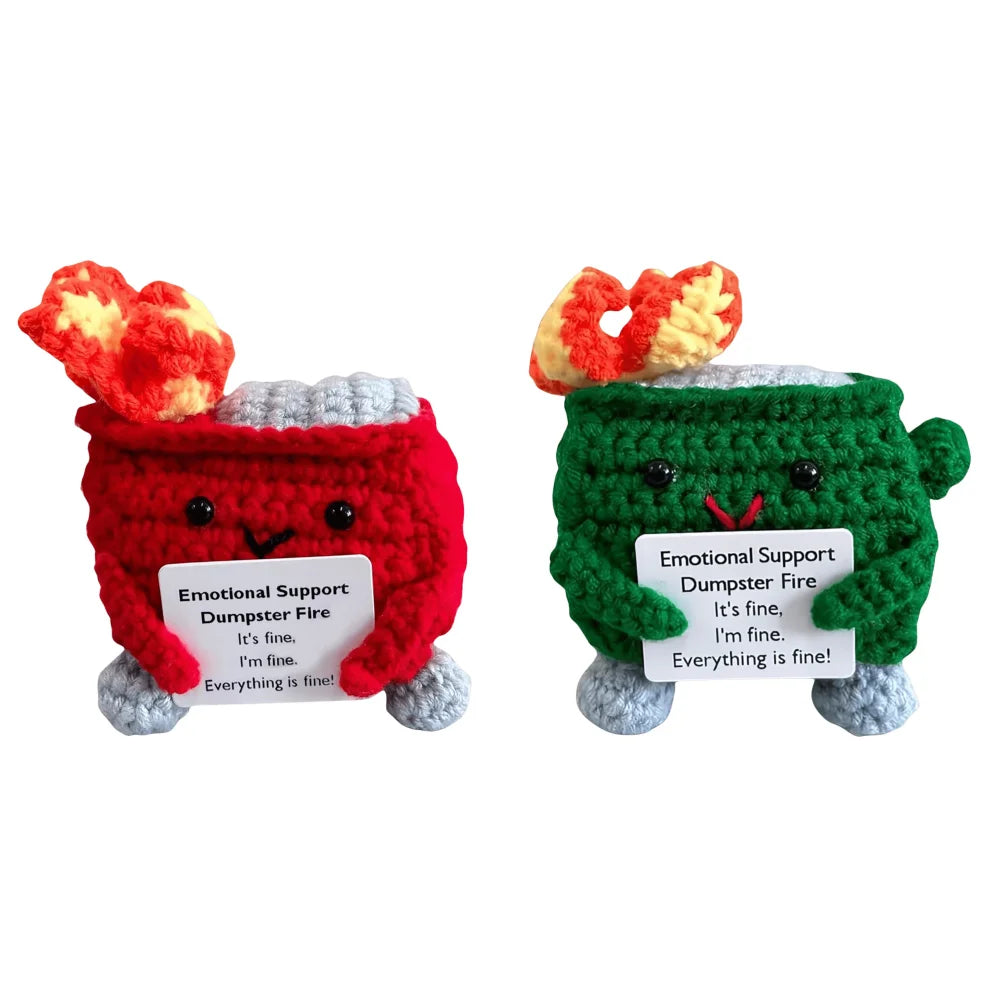 Cute Emotional Support Crochet Dumpster Fire Home Room Decor Funny Dumpster Handmade Knitting Doll Toy Ornament Christmas Gift