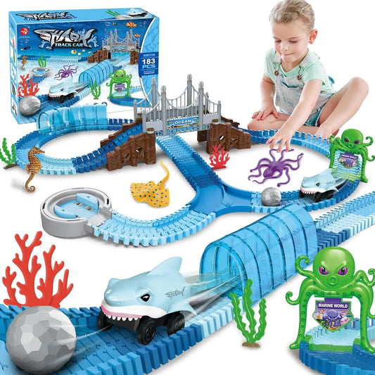 VATOS Track Toys 183 Pcs Shark Race Car and track