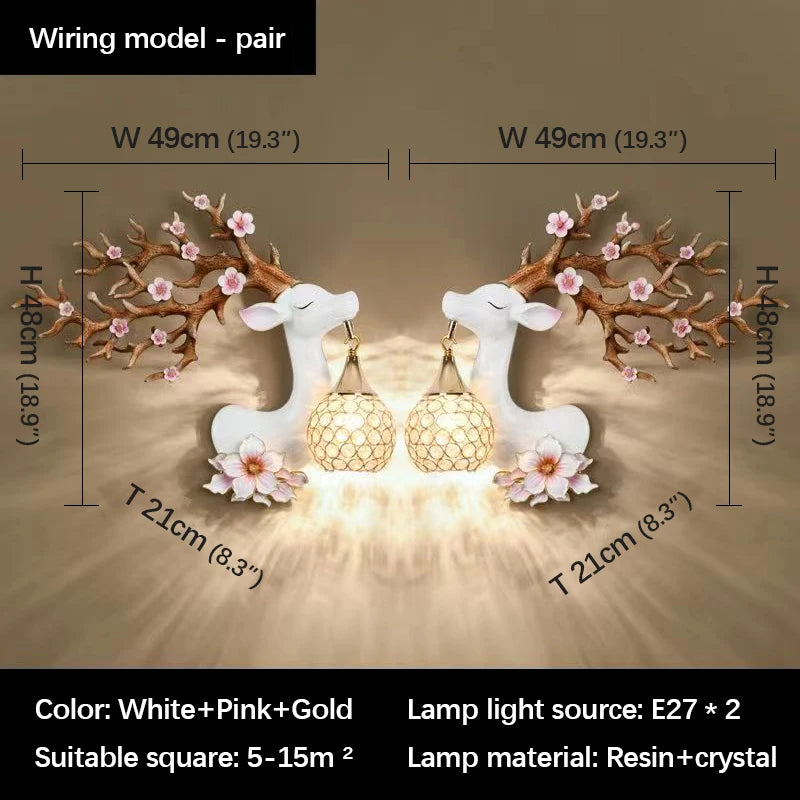 TYLA Contemporary Deer Wall Light LED Creative Plum Blossom Decor Resin Sconce Lamp for Home Living Room Bedroom Corridor