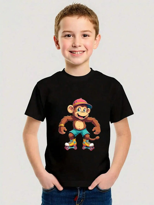 Boys/Girls Summer Cartoon Monkey Cotton Graphic Tees