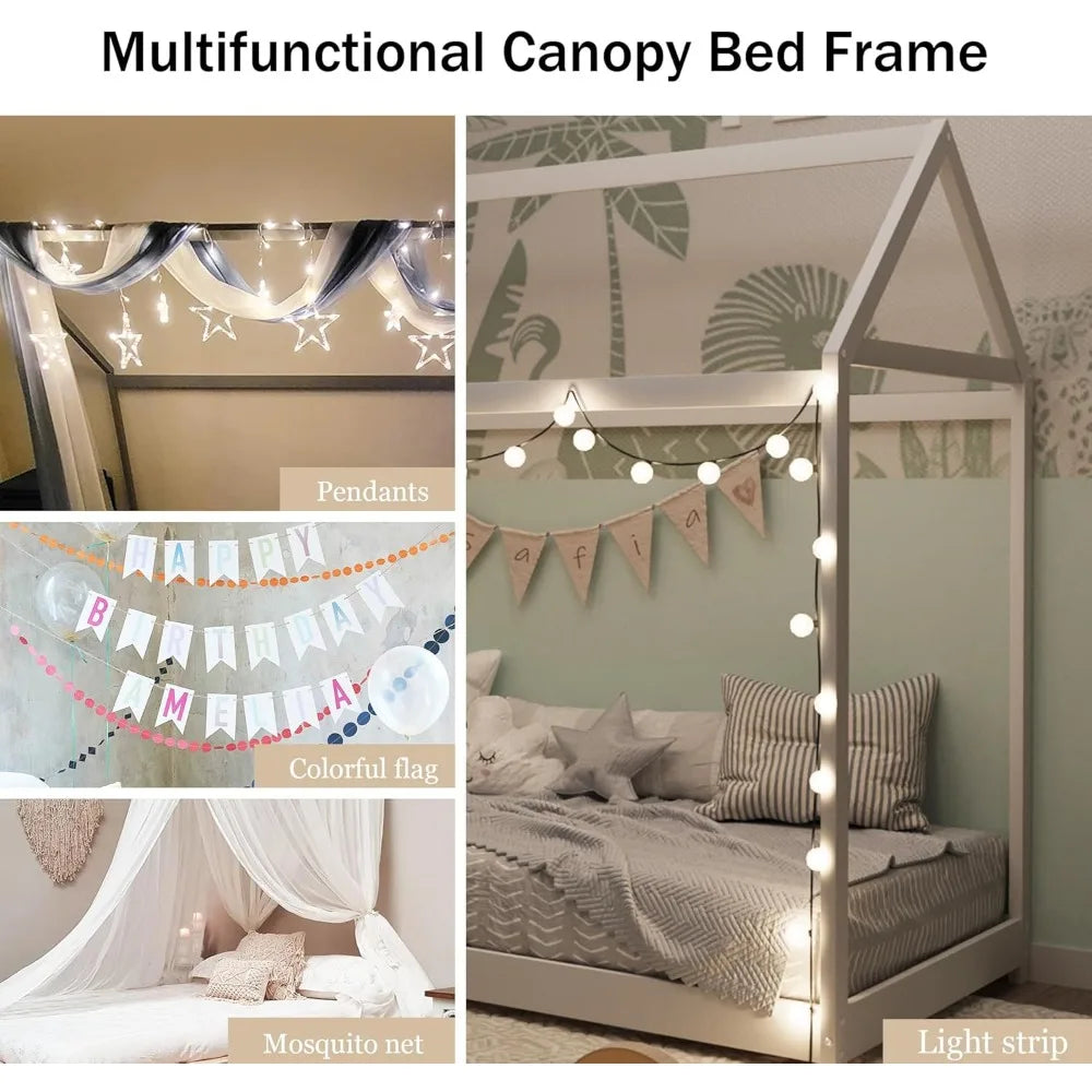 Wood House Bed, Floor Bed with Wood Slats, No Box Spring Needed