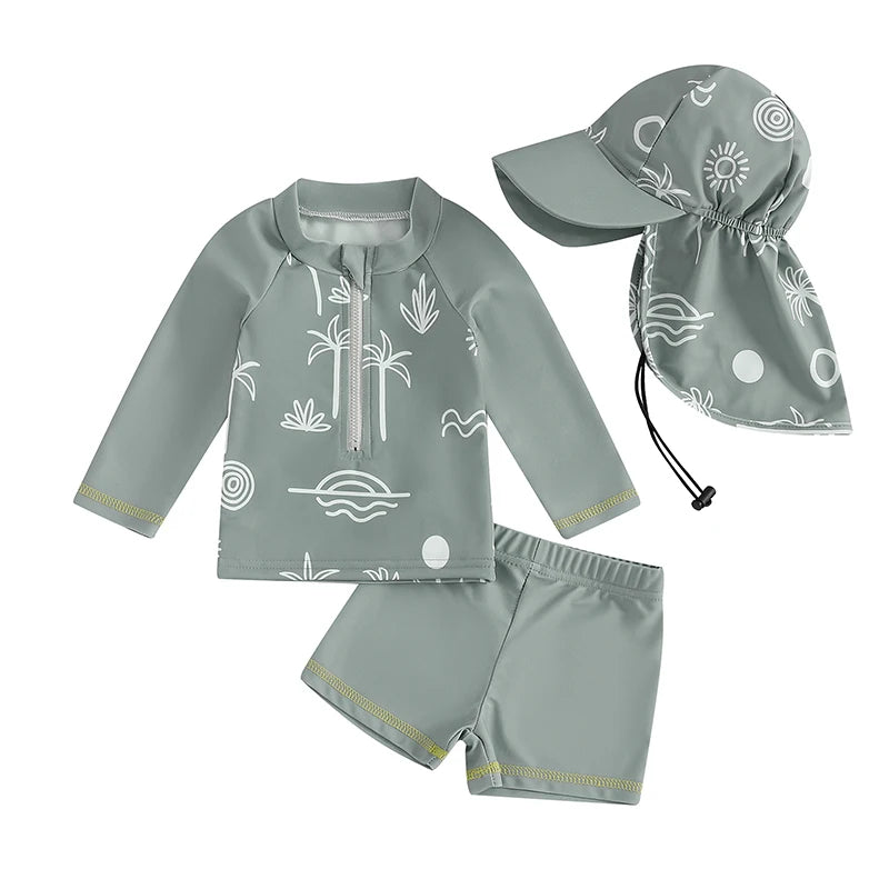 Boys Tropical Print Rash Guard Swimwear Set