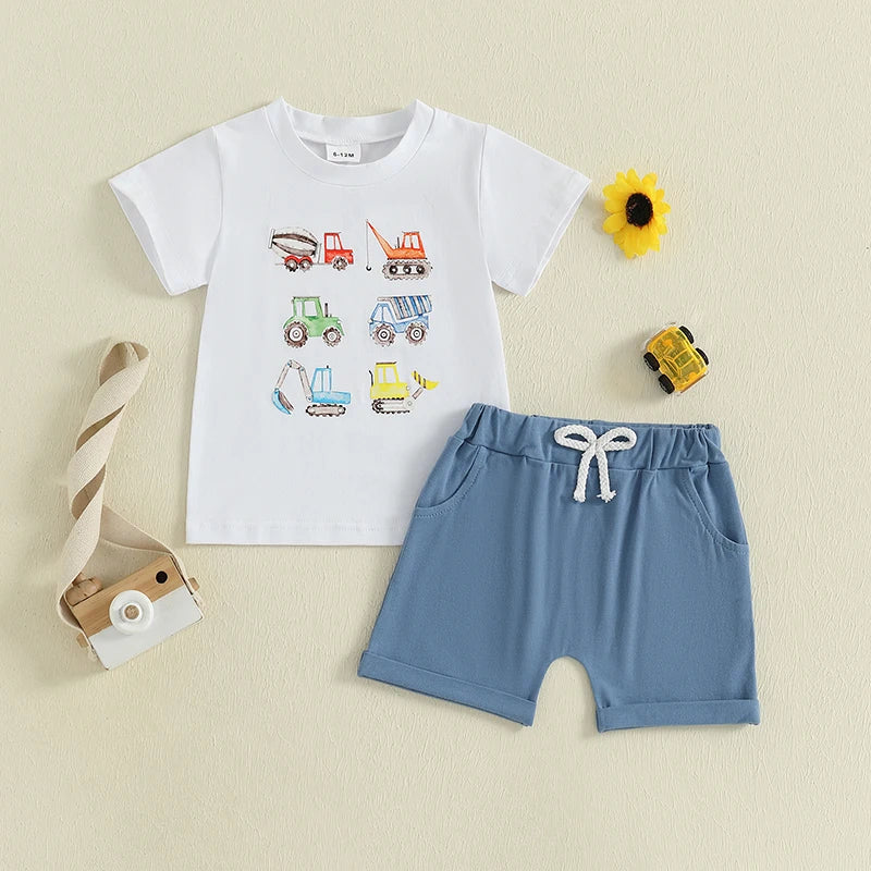 Boys Summer Outfits Dinosaur Print Short Sleeve T-Shirts Elastic Waist Shorts 2Pcs Clothes Set for Toddlers