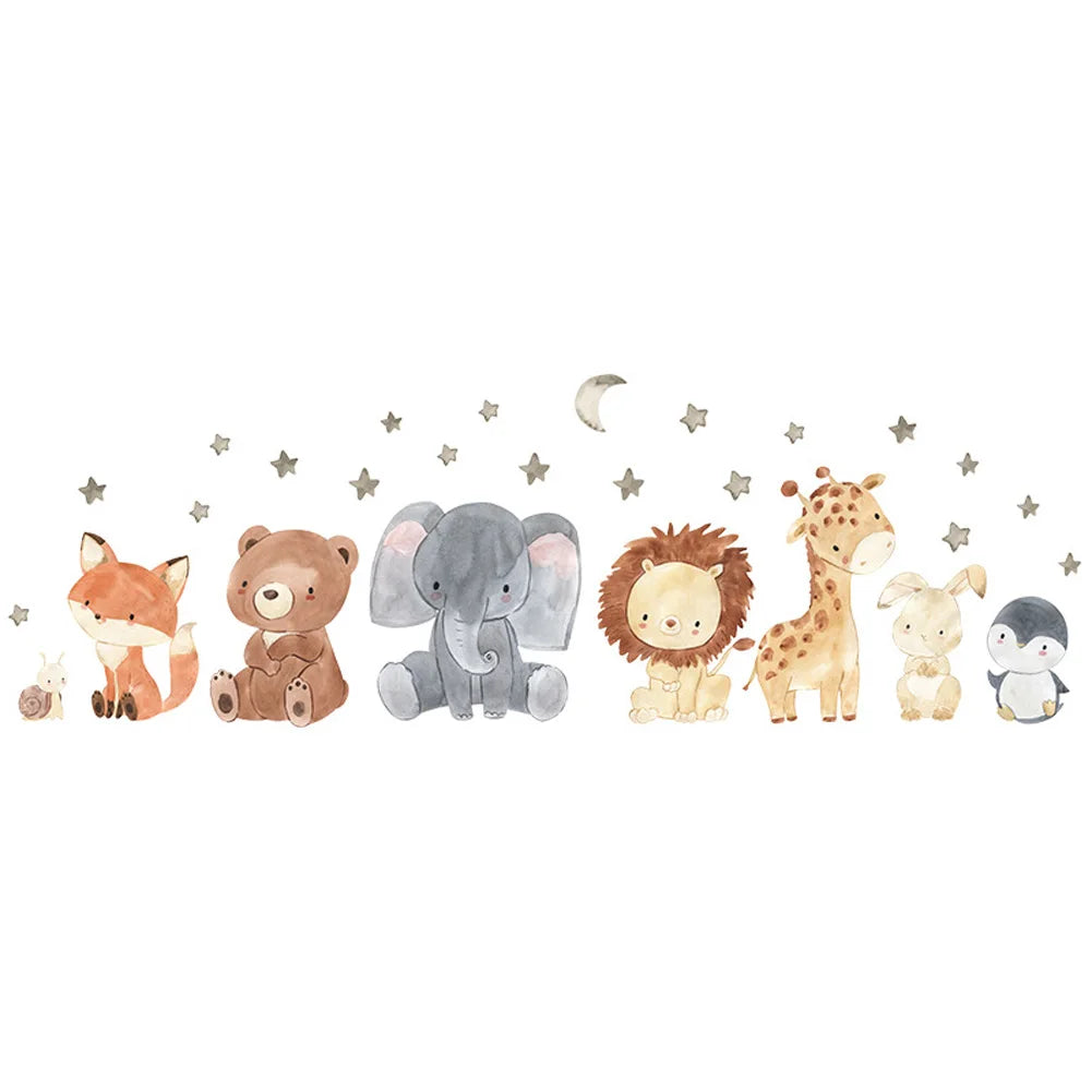 Cartoon Lovely Animals Wall Stickers For Kids Room Background Decor Wallpaper Baby Bedroom Home Decoration Self-adhesive Mural
