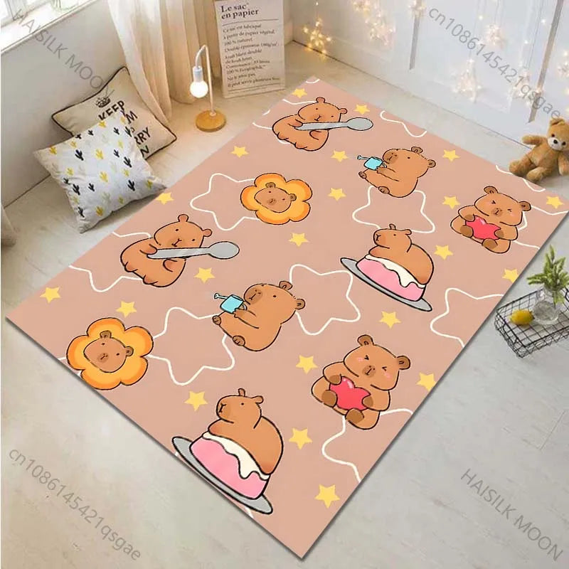 Cartoon Capybara Pattern Carpet for Living Room Bedroom Bedside Bathroom Floor Mat Non-slip Mat Game Room Mats Can Be Washing