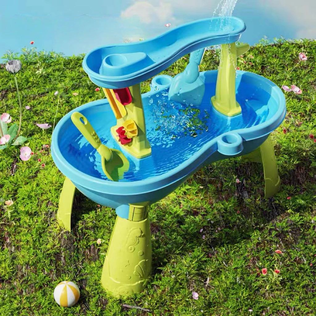 Kids Water Table for Toddlers 1-3, Rain Showers Splash Pond 2-Tier, Outdoor Playset for Toddlers, Backyard Summer Water Toys Sen