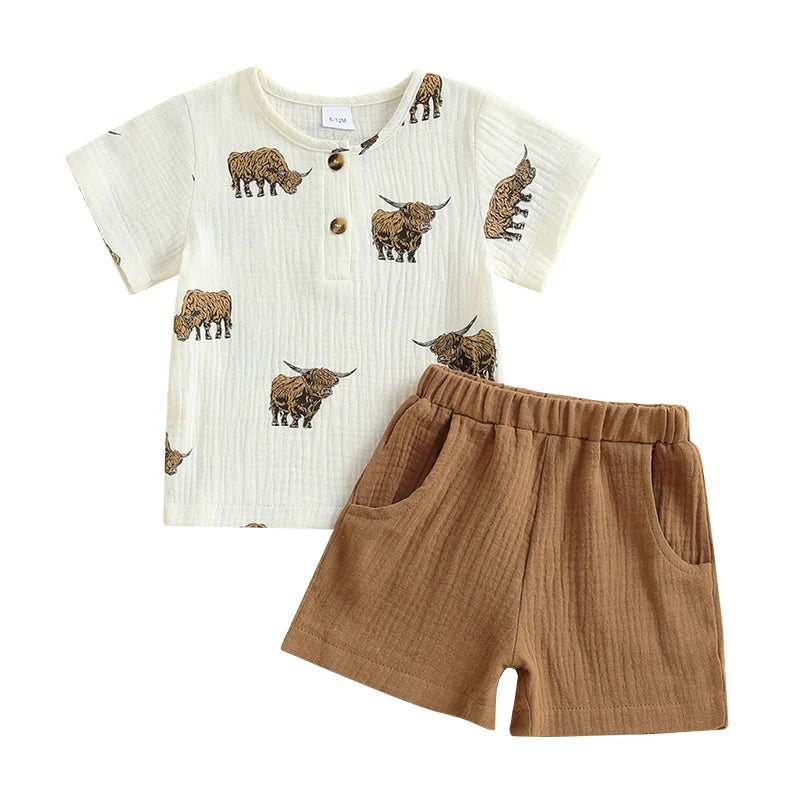 Toddler Boys Casual Outfits Leopard Print Short Sleeve T-Shirt and Elastic Waist Shorts Set for 2 Piece Summer Clothes Set