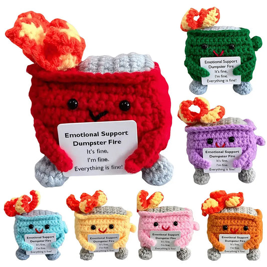 Cute Emotional Support Crochet Dumpster Fire Home Room Decor Funny Dumpster Handmade Knitting Doll Toy Ornament Christmas Gift