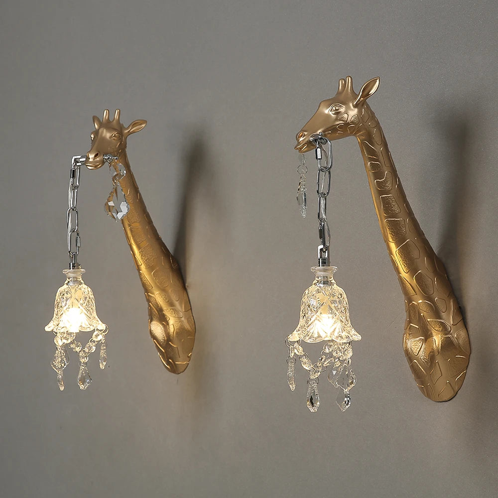 Hot sales Resin Giraffe LED Wall Lamp For Bedside Lighting Corridor Living Room Decor Light G9 Bulb Golden Lamp Body