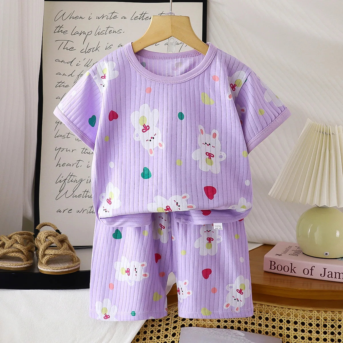 2PCS Children Clothing Set Child T-shirt Suit Summer Cotton New Girls Shorts Clothes Baby Boys Short Sleeve Kid Clothes