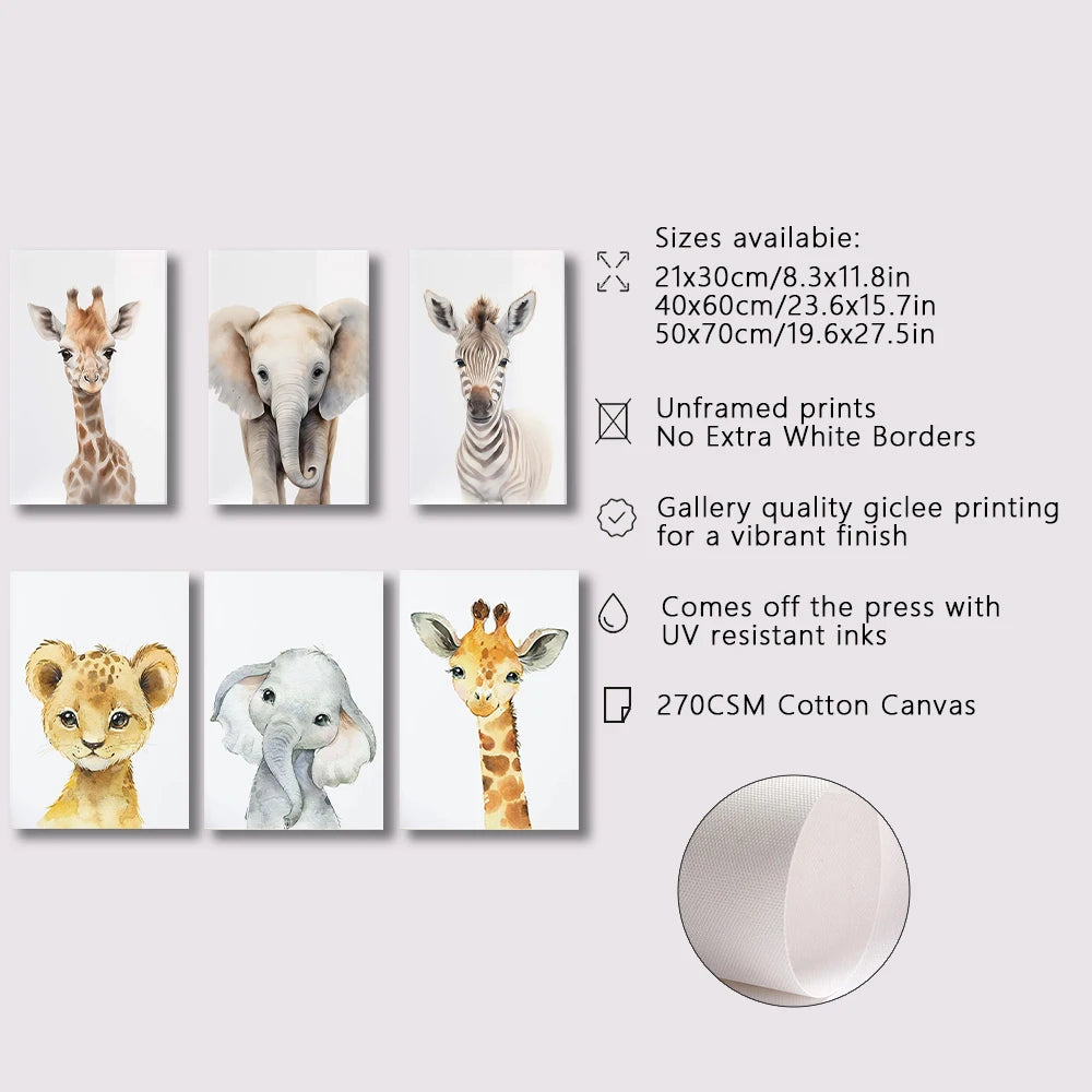 Safari Decor Set of 3 Poster Jungle Animal Nursery Wall Art Prints