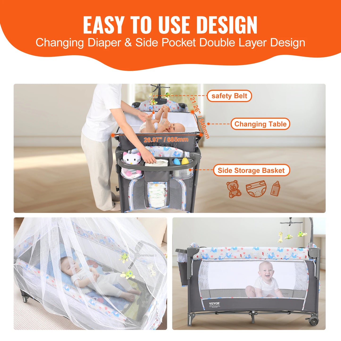 Baby Bassinet 77 pounds Load Capacity Easy to Fold Portable Baby Bassinet
