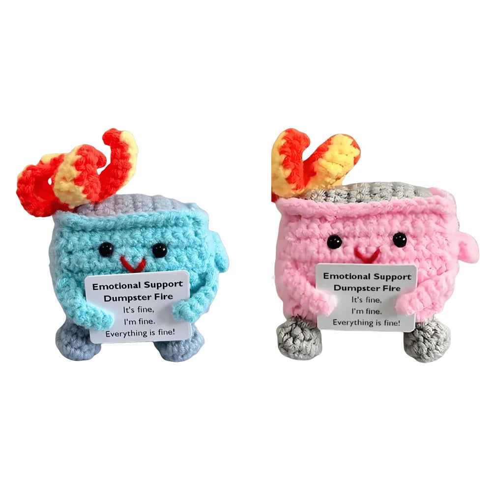 Cute Emotional Support Crochet Dumpster Fire Home Room Decor Funny Dumpster Handmade Knitting Doll Toy Ornament Christmas Gift