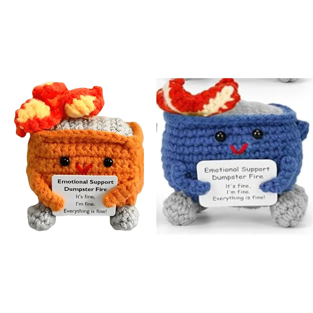 Cute Emotional Support Crochet Dumpster Fire Home Room Decor Funny Dumpster Handmade Knitting Doll Toy Ornament Christmas Gift
