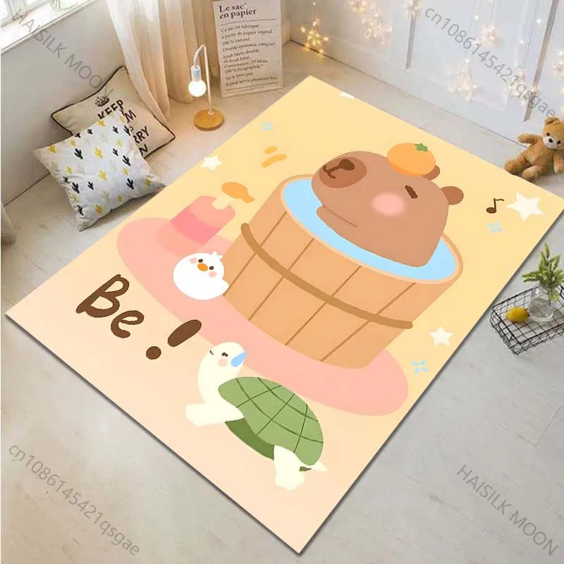 Cartoon Capybara Pattern Carpet for Living Room Bedroom Bedside Bathroom Floor Mat Non-slip Mat Game Room Mats Can Be Washing