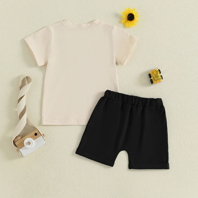 Boys Summer Outfits Dinosaur Print Short Sleeve T-Shirts Elastic Waist Shorts 2Pcs Clothes Set for Toddlers
