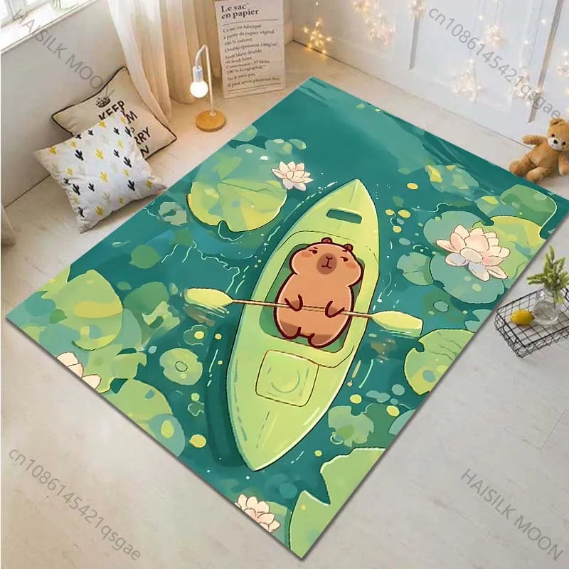 Cartoon Capybara Pattern Carpet for Living Room Bedroom Bedside Bathroom Floor Mat Non-slip Mat Game Room Mats Can Be Washing