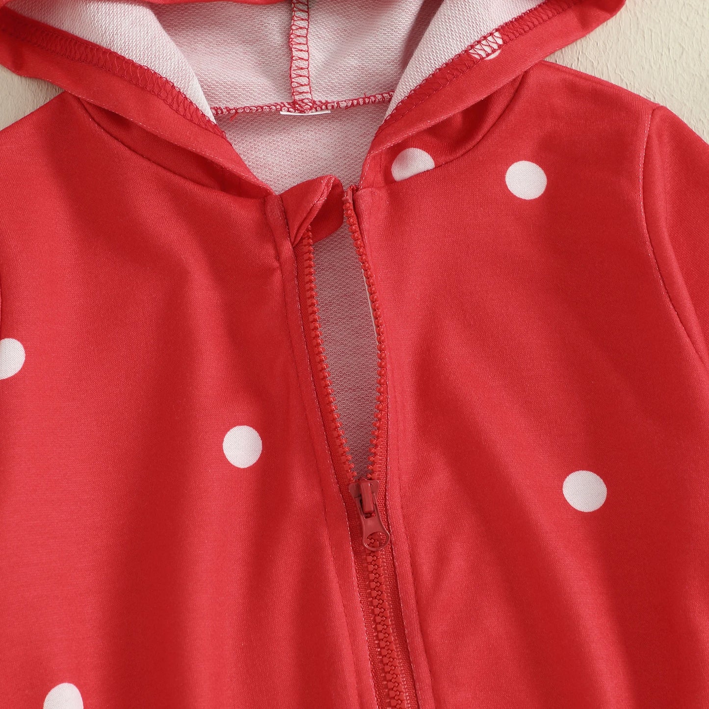Autumn Little Girls Hooded Coat Red Long Sleeve Zip Up Strawberry Jackets