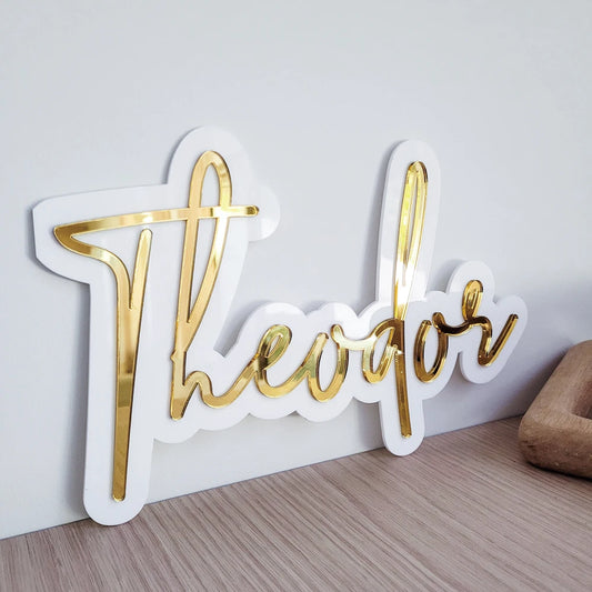 3D Custom Baby Name Sign Bilayer Acrylic Name Plate Mirror Acrylic Nursery Decor Teen Bedroom Wall Plate Decor Laser Cut Name