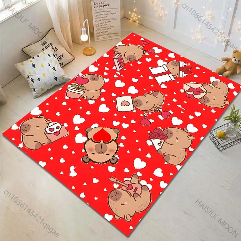 Cartoon Capybara Pattern Carpet for Living Room Bedroom Bedside Bathroom Floor Mat Non-slip Mat Game Room Mats Can Be Washing