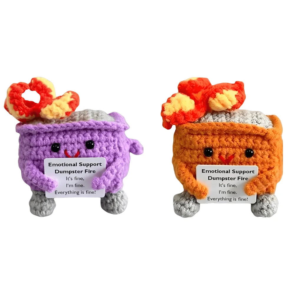 Cute Emotional Support Crochet Dumpster Fire Home Room Decor Funny Dumpster Handmade Knitting Doll Toy Ornament Christmas Gift