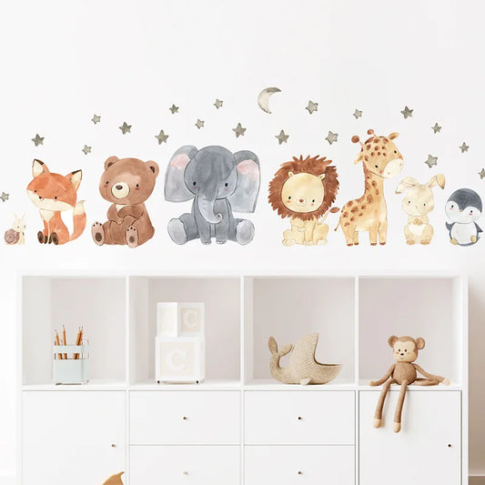 Cartoon Lovely Animals Wall Stickers For Kids Room Background Decor Wallpaper Baby Bedroom Home Decoration Self-adhesive Mural