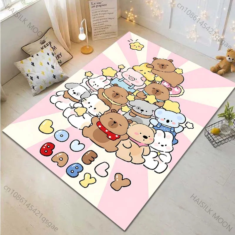 Cartoon Capybara Pattern Carpet for Living Room Bedroom Bedside Bathroom Floor Mat Non-slip Mat Game Room Mats Can Be Washing