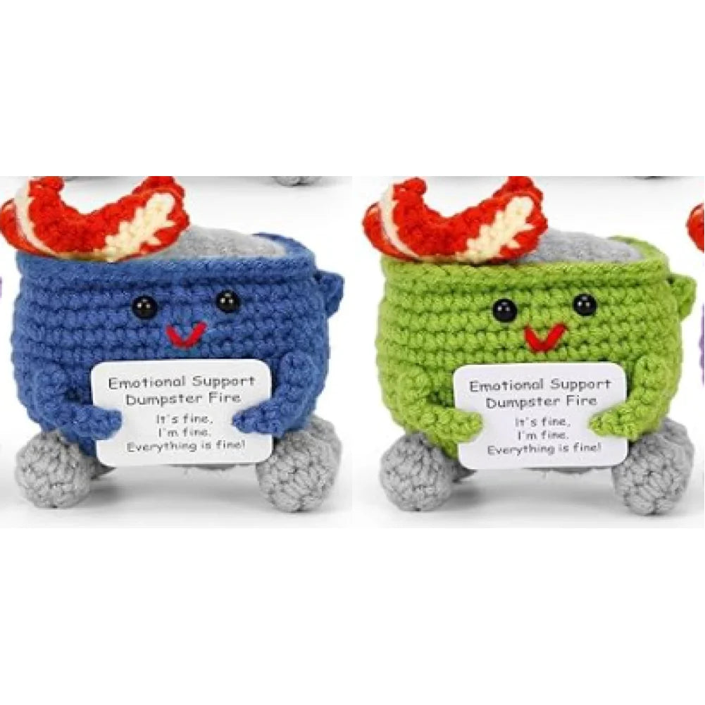 Cute Emotional Support Crochet Dumpster Fire Home Room Decor Funny Dumpster Handmade Knitting Doll Toy Ornament Christmas Gift
