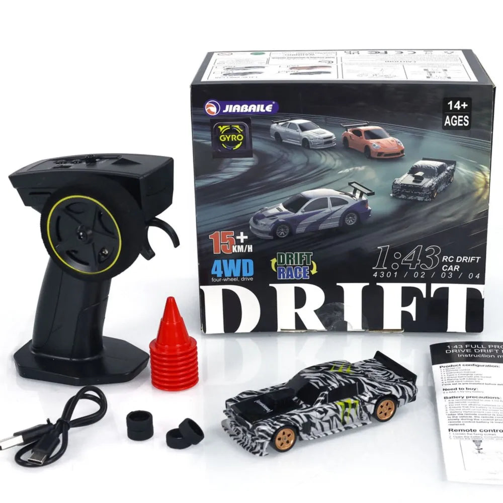 1/43 Scale RC Drift Race Car with Gyro 4WD High-speed Mini Toy Car