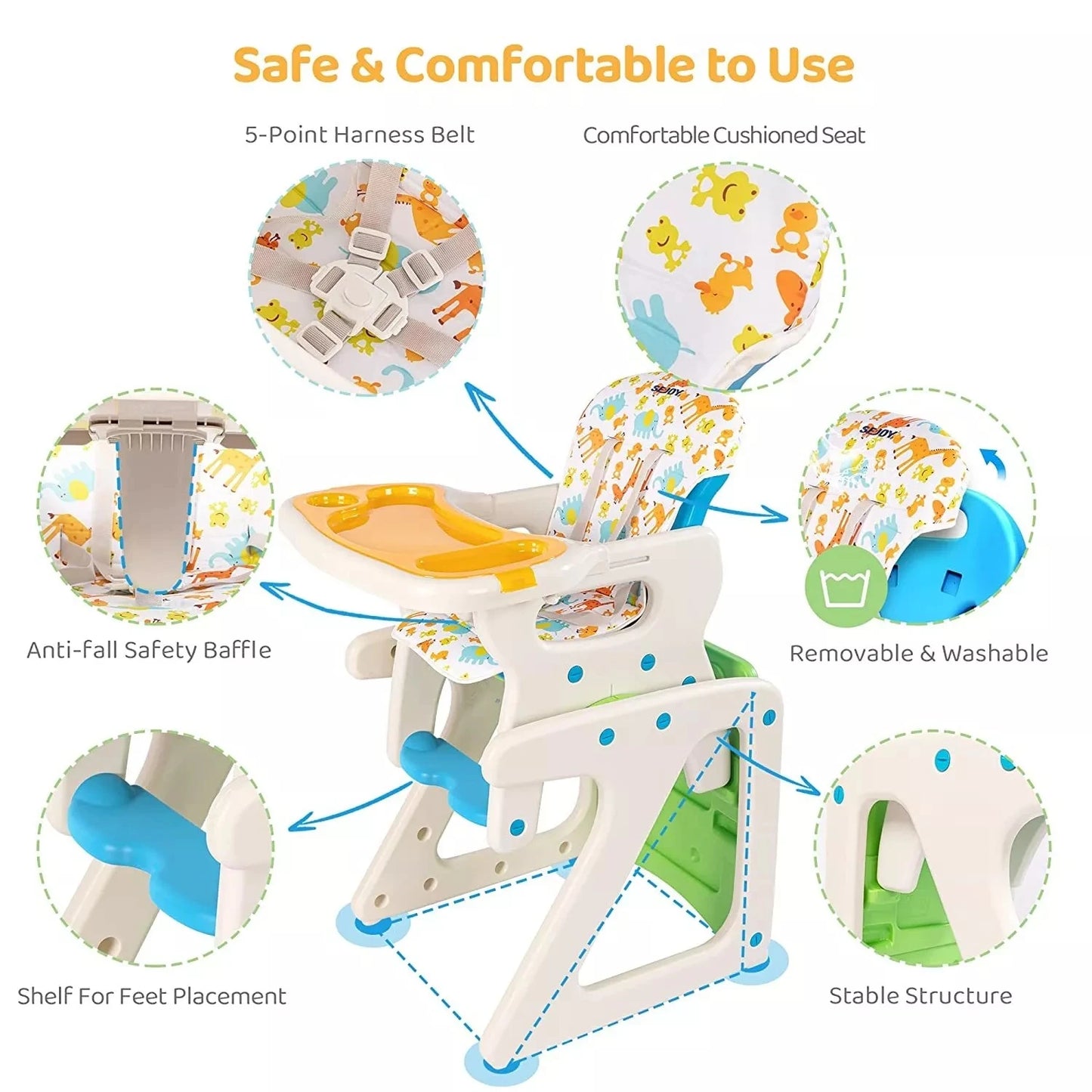 High Chairs For Babies Toddlers 3-in-1 Adjustable High Chair
