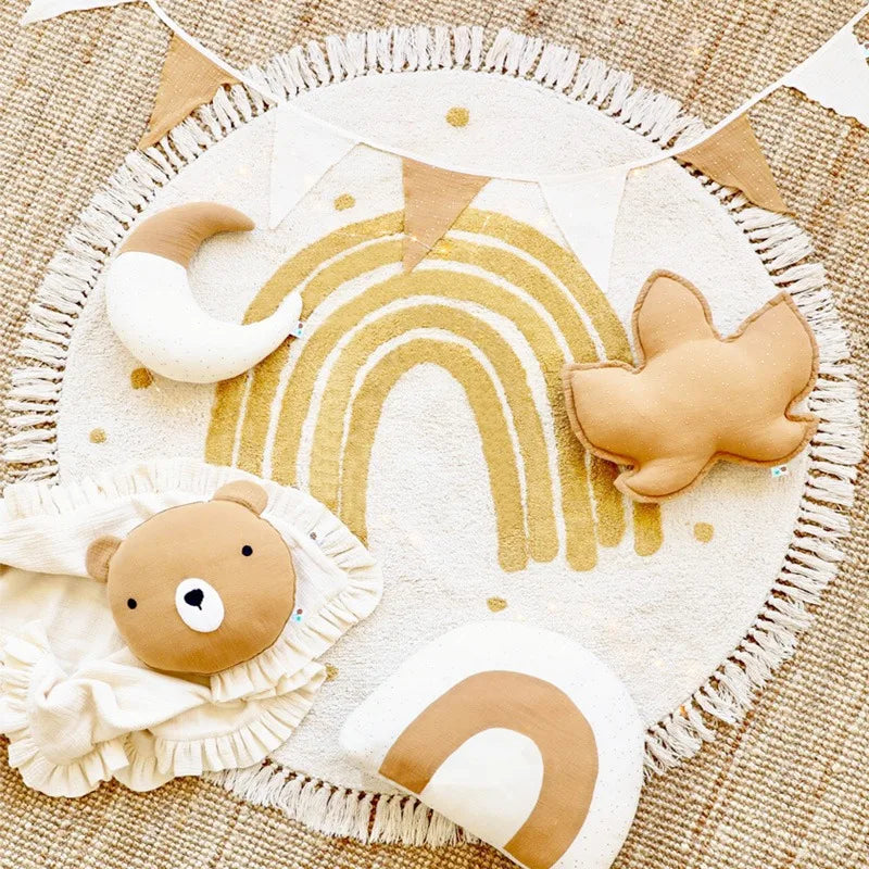Baby Play Mat Nursery Carpet Bedroom Round Rug Cute Bedside Rugs Tassel Carpets Children Room Decor Floor Mats Ковер שָׁטִיחַ