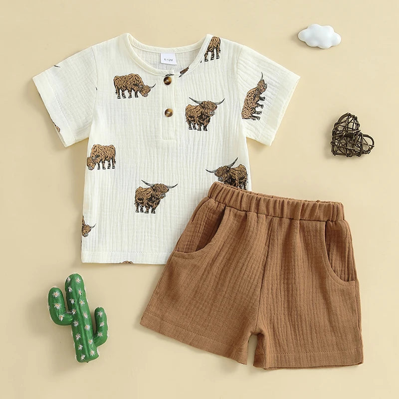 Toddler Boys Casual Outfits Leopard Print Short Sleeve T-Shirt and Elastic Waist Shorts Set for 2 Piece Summer Clothes Set