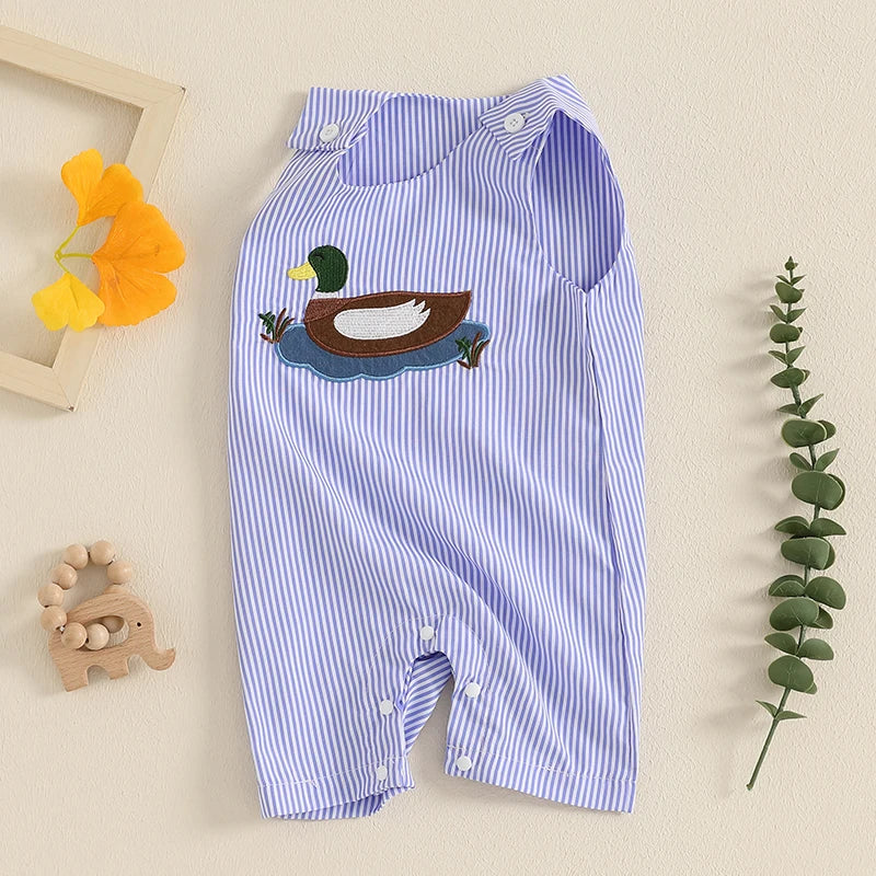 Cute Cartoon Animal Print Sleeveless Baby Rompers Jumpsuits with Button Closure for Newborn Boys and Girls