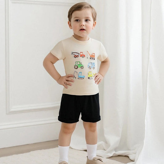 Boys Summer Outfits Dinosaur Print Short Sleeve T-Shirts Elastic Waist Shorts 2Pcs Clothes Set for Toddlers