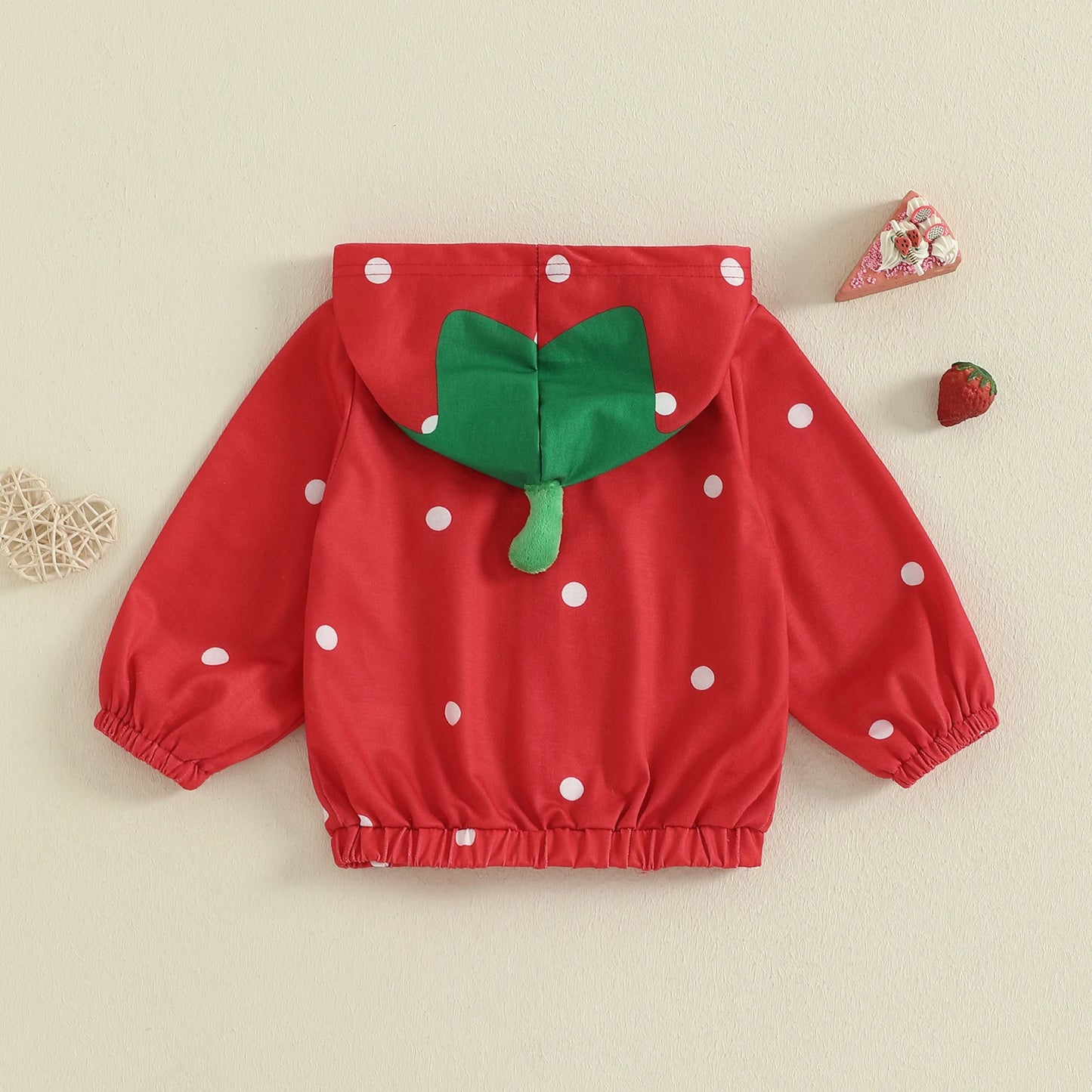 Autumn Little Girls Hooded Coat Red Long Sleeve Zip Up Strawberry Jackets