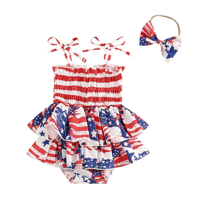 Toddler Girls Summer Outfit Short Sleeve Floral Print Romper with Matching Bow Headband Cute Baby Girl Clothes