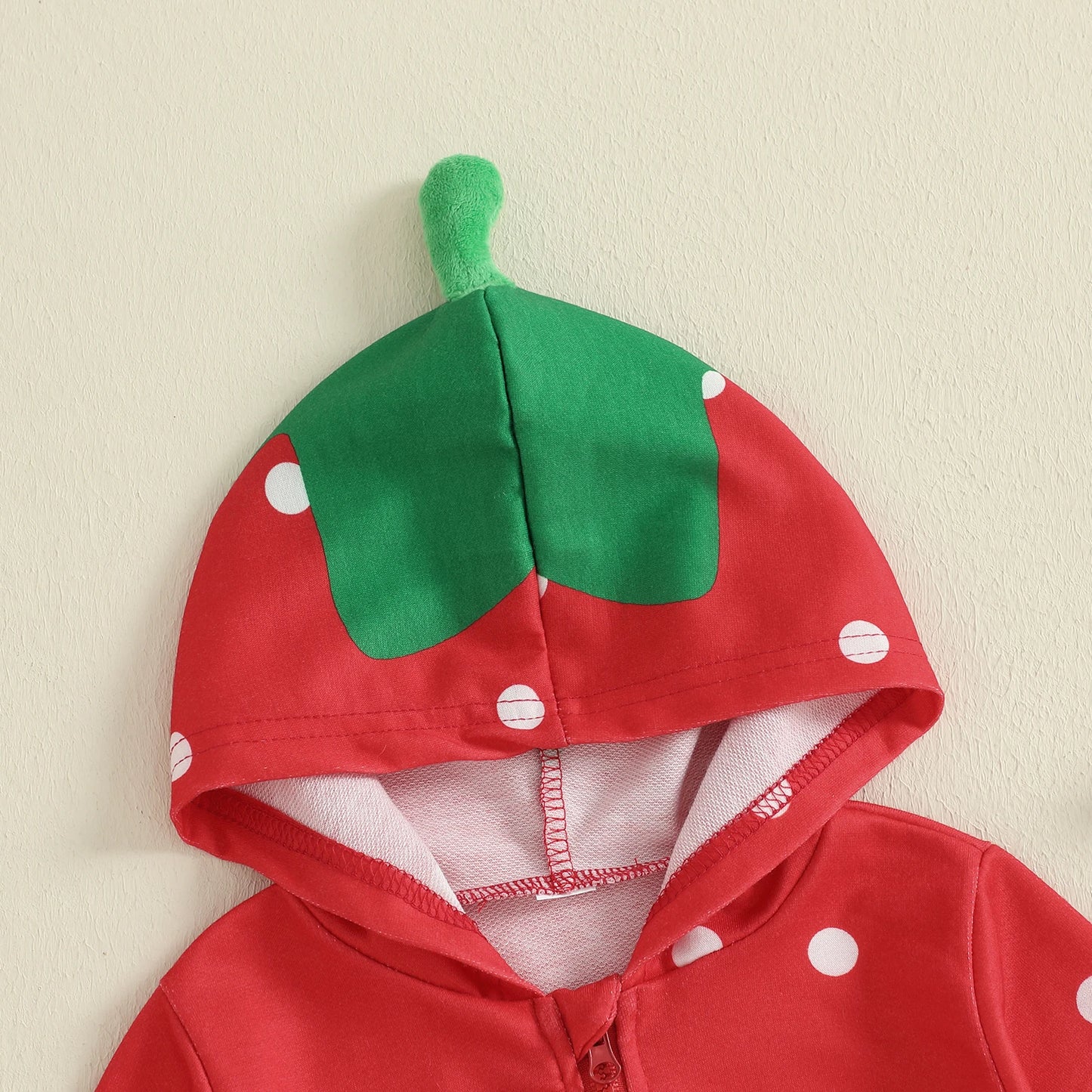 Autumn Little Girls Hooded Coat Red Long Sleeve Zip Up Strawberry Jackets