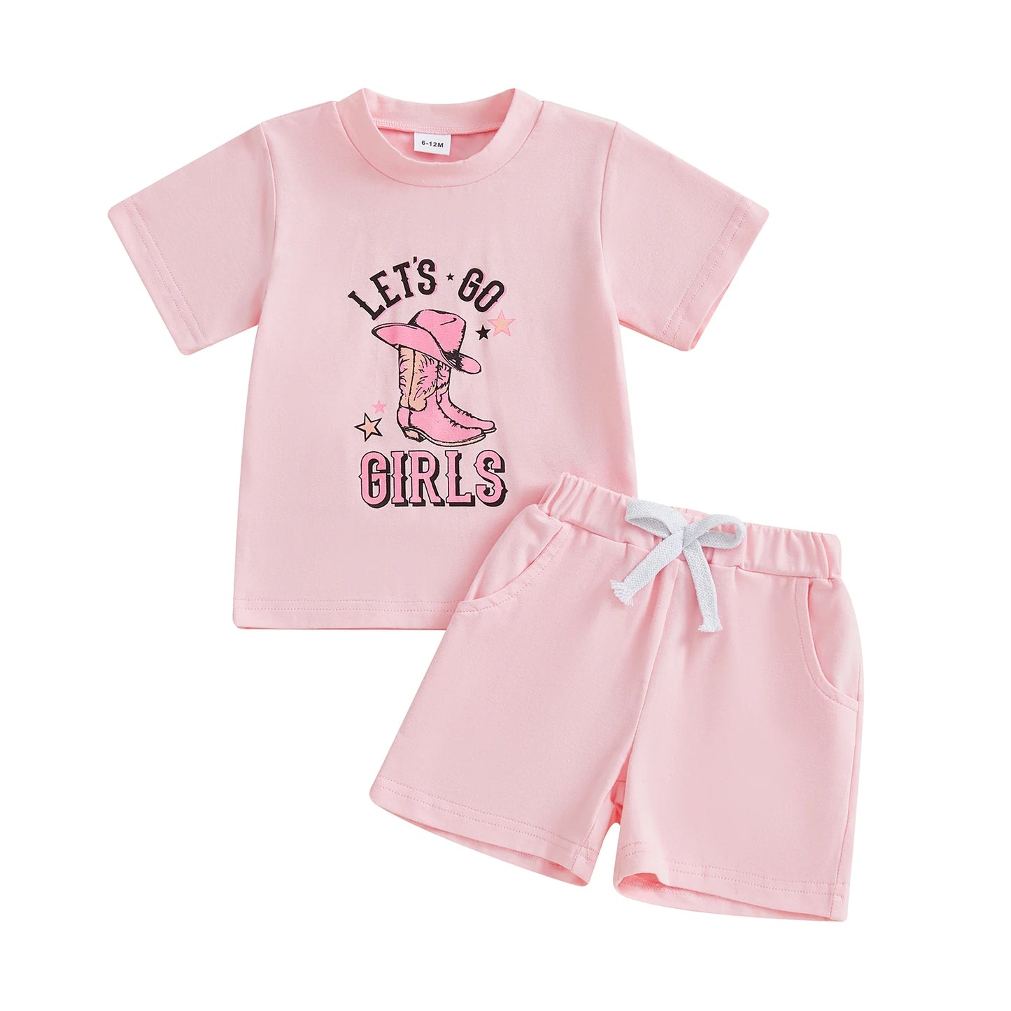 Girls Shorts Set Short Sleeve Crew Neck T-shirt with Shorts