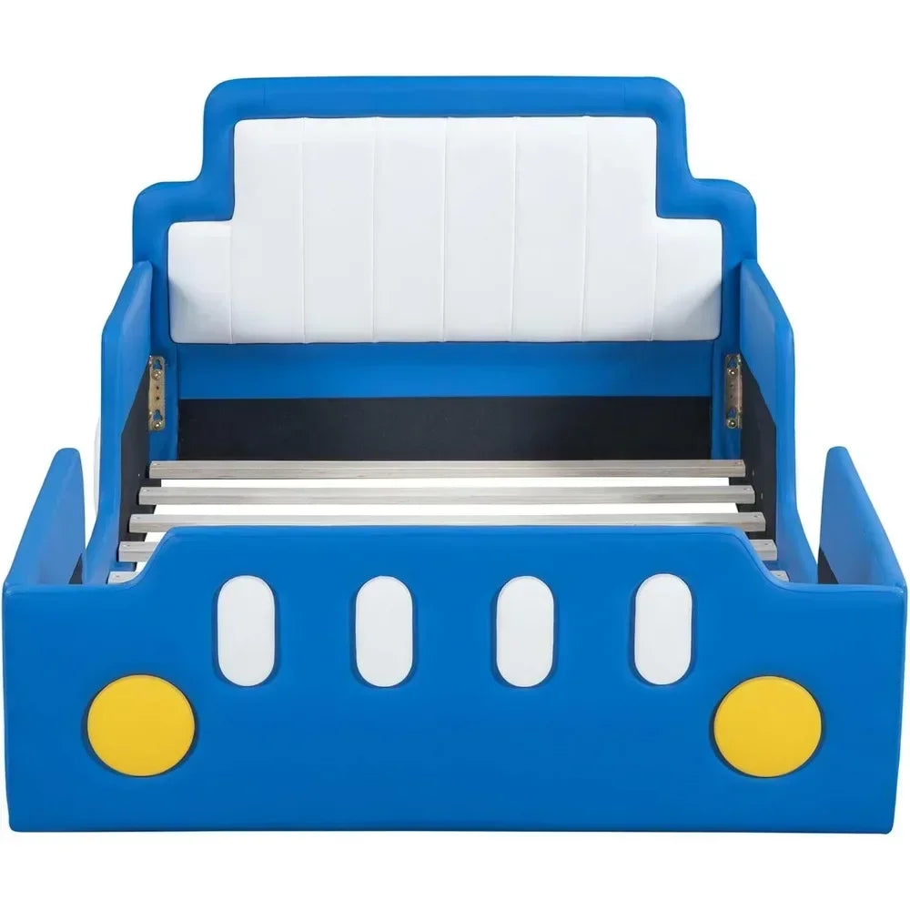 PU Leather Car Bed Frame for Boys Twin Size, Kids Bed Frame with Headboard,