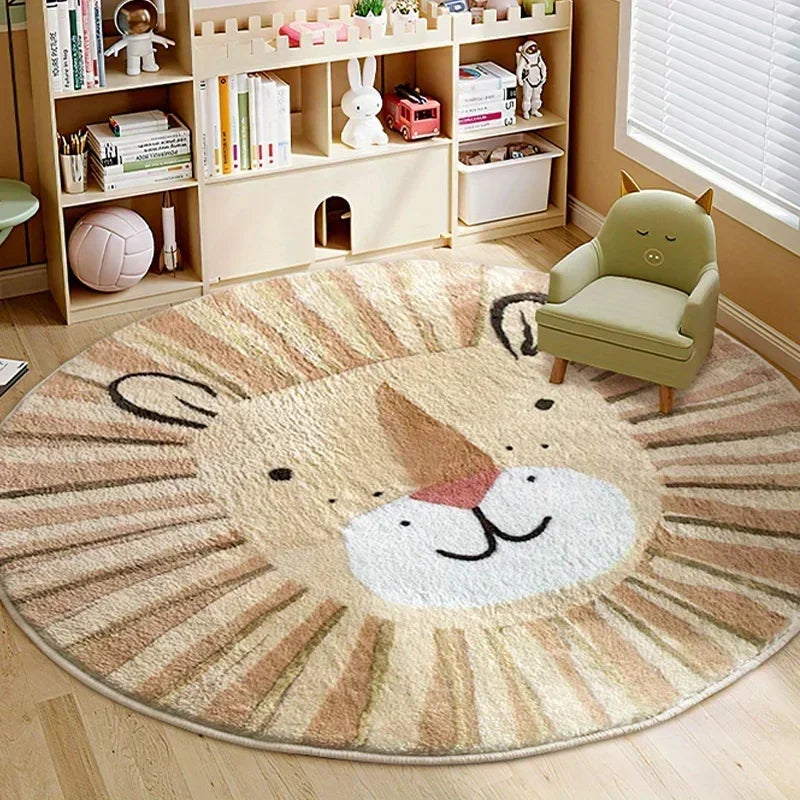 Living Room Carpet Round Cartoon Cute Lion