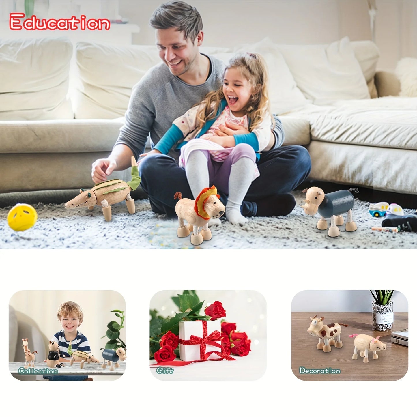 Wooden toy simulation wild animal toy 12pcs/set wooden model handmade ornament
