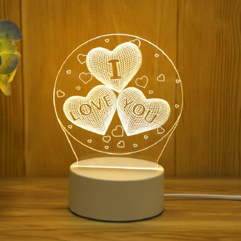Romantic 3D Led Lamp warmwhite Acrylic LED Night Lights for Bedroom Decoration Kids Children's Bedside Lamp Wedding Party Favors