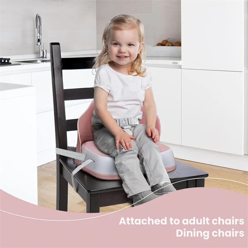 Portable Children's Booster Seat for Dining - Travel High Chair with 3-Point Harness