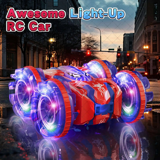 Gesture Sensing RC Stunt Car 360 Degree Rotating Amphibious Hand Gesture Remote Control Car with Lights for Kids Boys Red