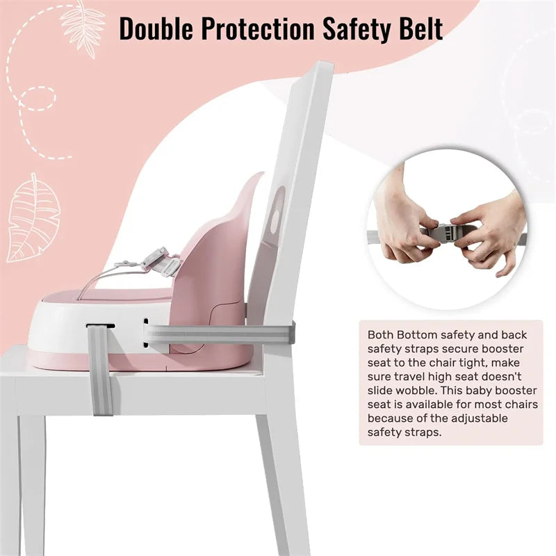Portable Children's Booster Seat for Dining - Travel High Chair with 3-Point Harness