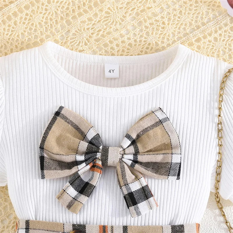 Summer Girl Clothes Short Sleeve Plaid Pleated Skirt